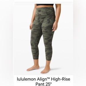 Lululemon align legging 25” in heritage 365 camo green twill multi